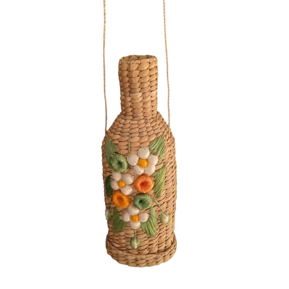 Vintage 60's Mexican Wine Bottle Holder Bag Woven Rattan - Picture 5 of 13